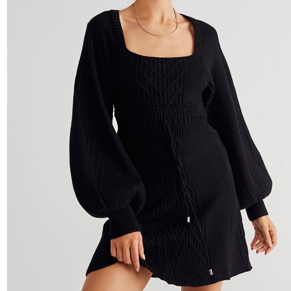 Free People Emmaline Black Mini Sweater Dress